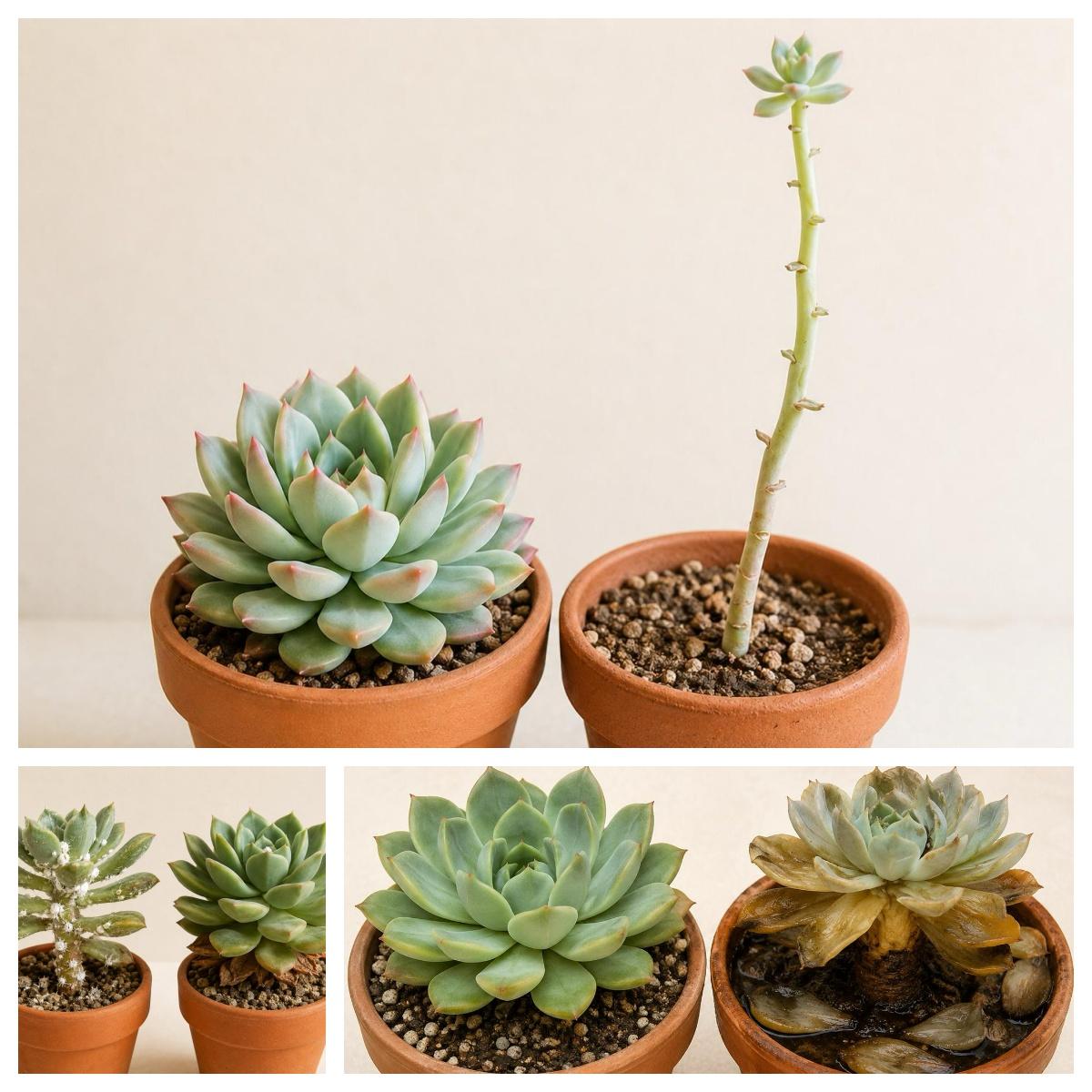 Infographic showing 6 common Echeveria problems and how to fix them